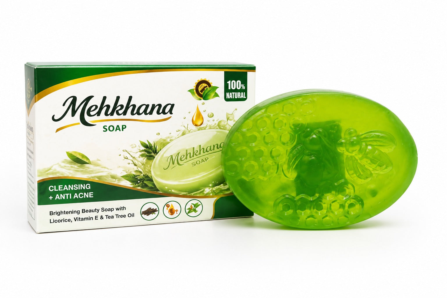 Mekhana Cleansing & Anti-Acne Soap | 100% Natural Brightening Bar with Licorice, Vitamin E & Tea Tree Oil